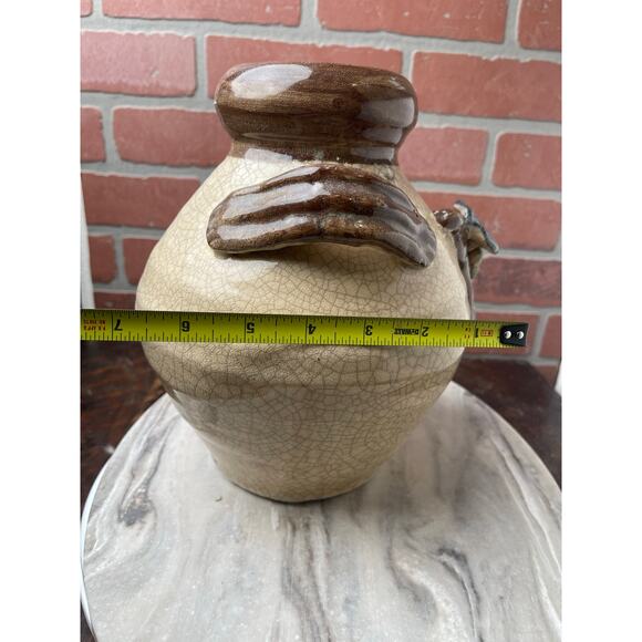 Vintage Crackle Glaze Grape Cluster Pottery Vase Jug Rustic Farmhouse 9.5" - Picture 3 of 8